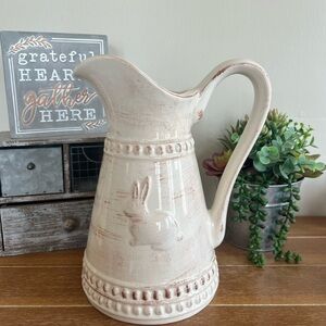 New 12” Rustic Farmhouse Ceramic Bunny Pitcher